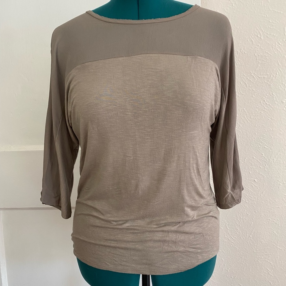 Anthropologie taupe mixed media Avan top